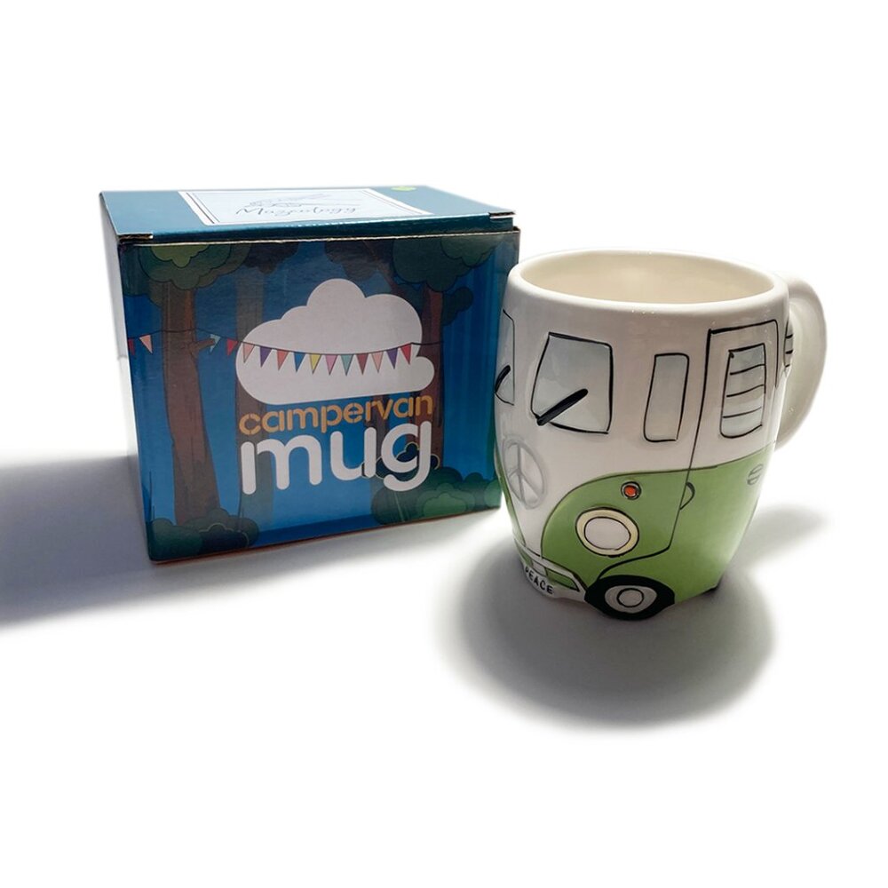 NEW 16 oz Green Retro Hand Painted Hippie Camper Peace Van Ceramic Porcelain Mug - Picture 3 of 10